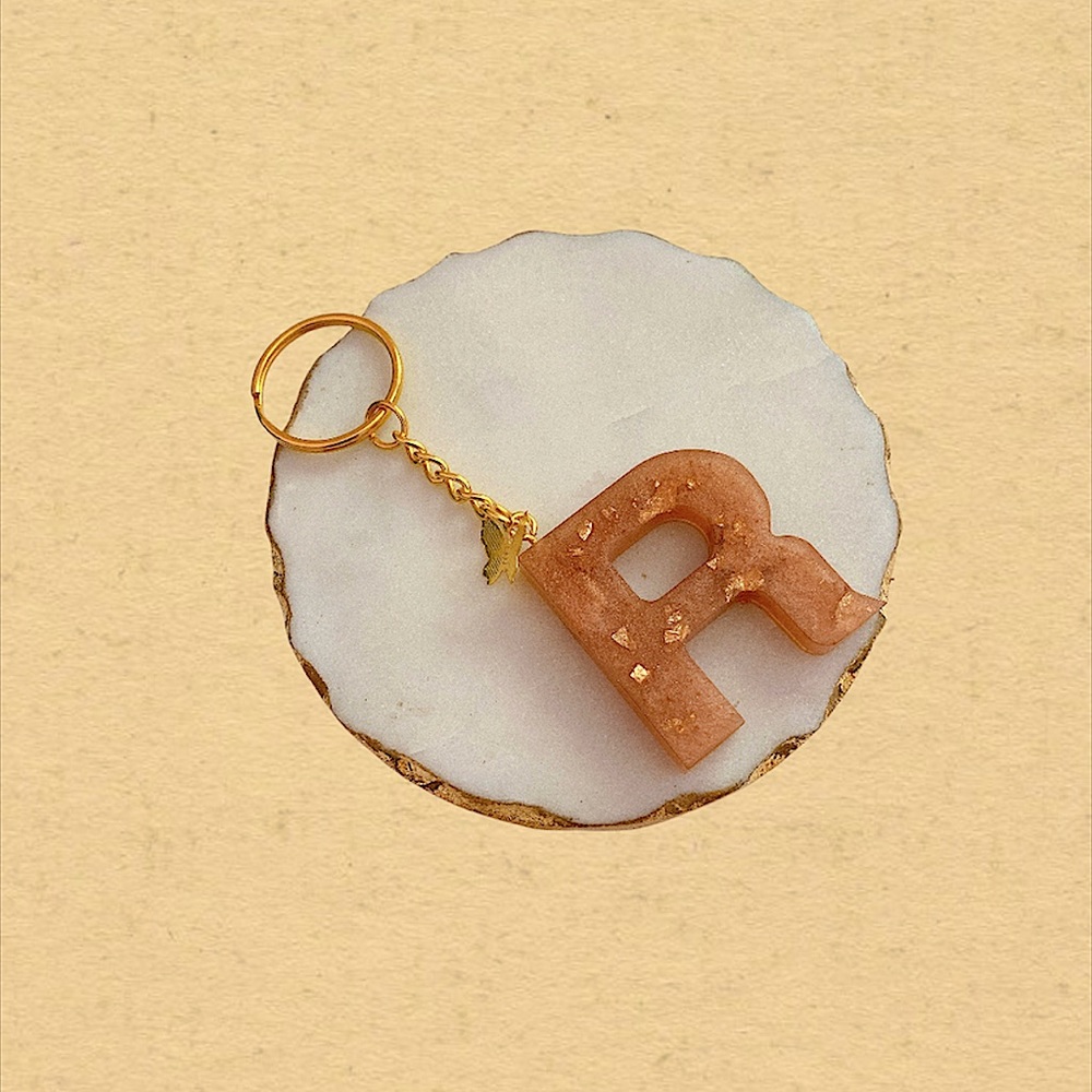 Custom Letter “R” Butterfly Key Chain - Peach Gold